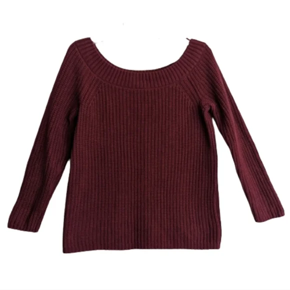 Pink Republic Sweater Burgundy Shaker Knit Ribbed Cotton Large - Picture 1 of 11